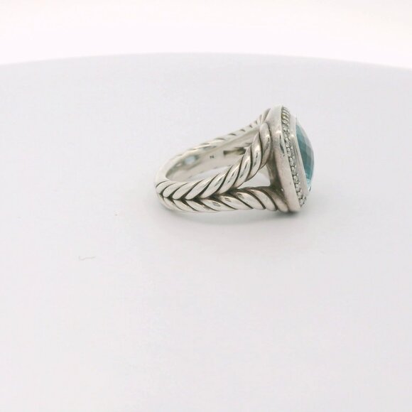 David Yurman Sterling Albion Blue Topaz Diamond Ring - Size 5.5 - Picture 4 of 4